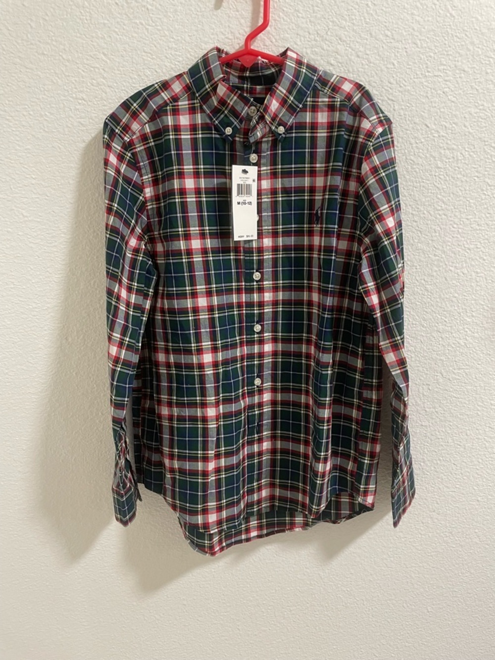 Ralph Lauren Youth boys Button-Down Plaid Shirt - Green & Red NEW